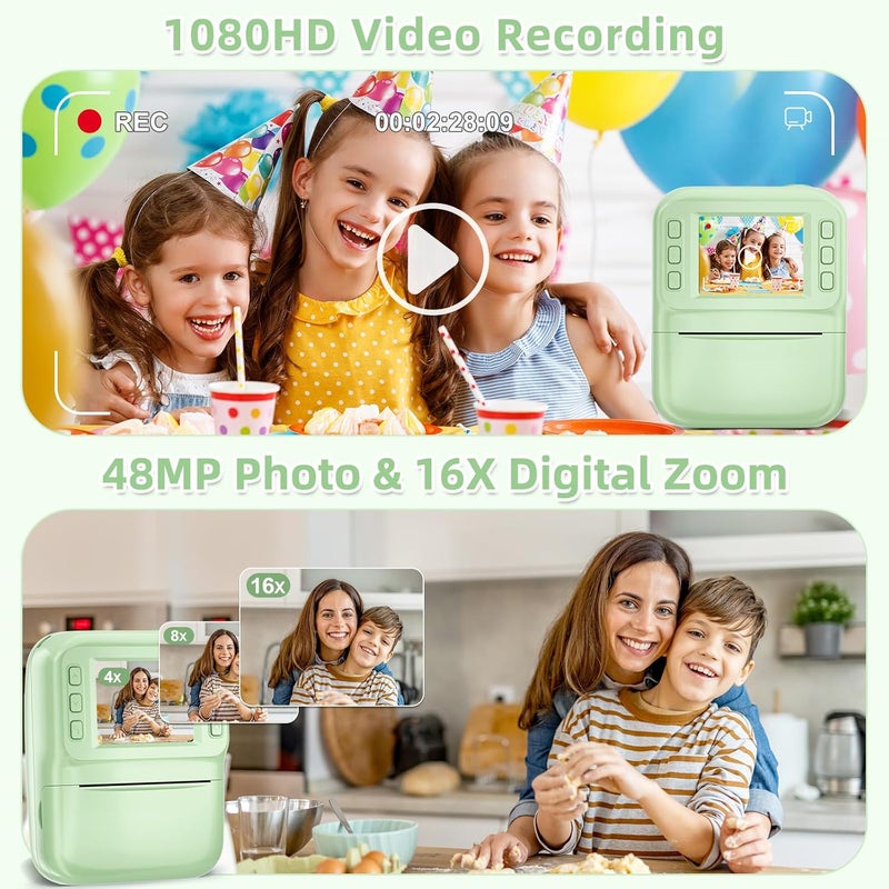 MINIBEAR Kids Camera Instant Print, Instant Print Camera for Kids Digital Camera Toddler Toys Christmas Birthday Gifts for 3 4 5 6 7 8 9 10 Year Old Boys Girls Video Camera with Print Paper, Green - Image 3